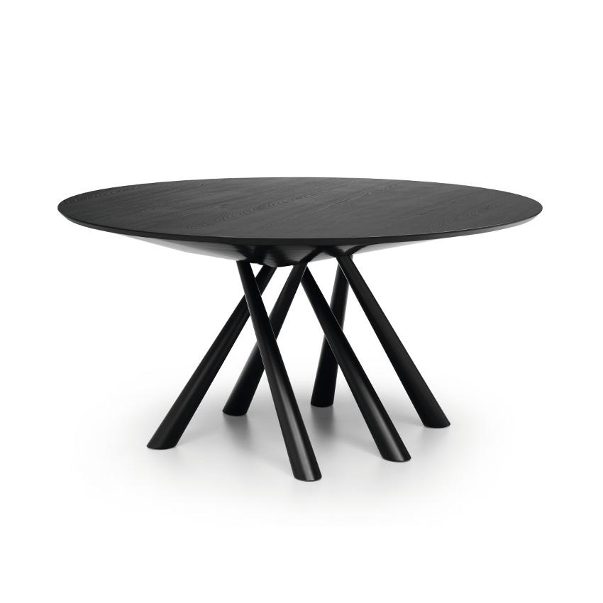 MIDJ table ronde FOREST Ø 150 cm (Plateau teinté noir, pieds noirs - Métal plaqué et peint)