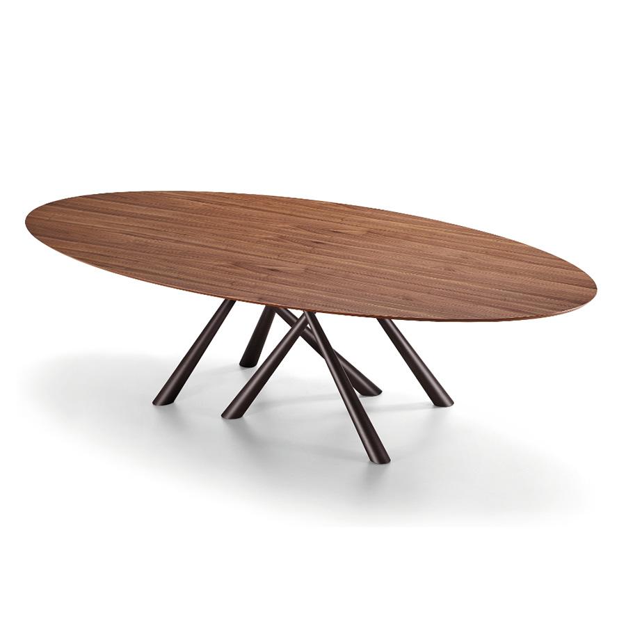 MIDJ table ovale FOREST 280x120 cm (Plateau en noyer flammé, pieds marron - Métal plaqué et peint)