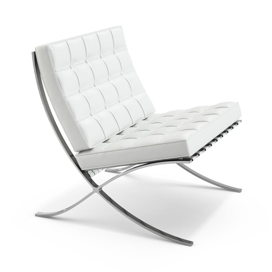 KNOLL fauteuil BARCELONA RELAX (Structure chromée / Revêtement White - Acier / cuir Volo)