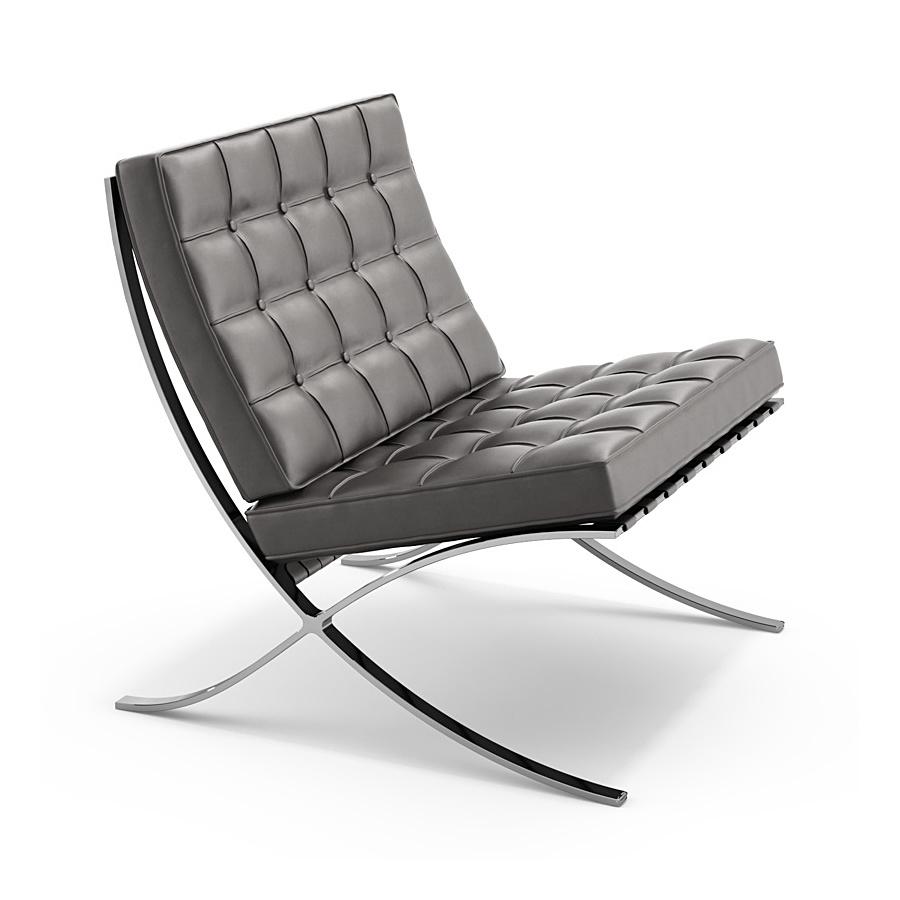 KNOLL fauteuil BARCELONA RELAX (Structure chromée / Revêtement Flint - Acier / cuir Volo)