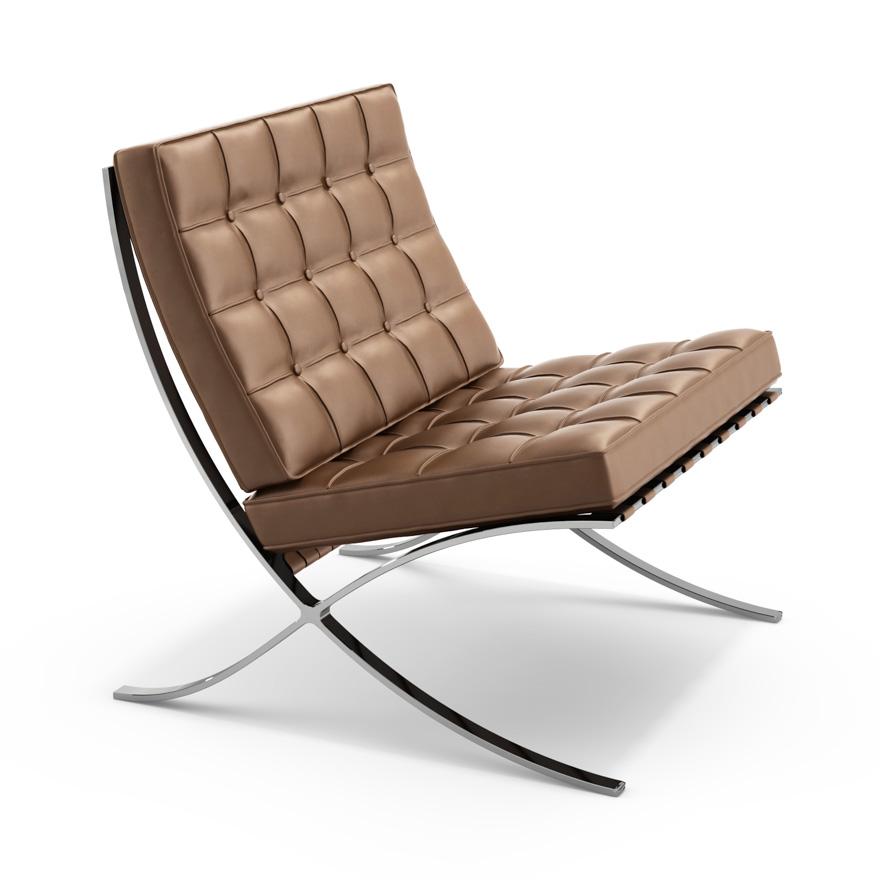 KNOLL fauteuil BARCELONA RELAX (Structure chromée / Revêtement Tan - Acier / cuir Volo)