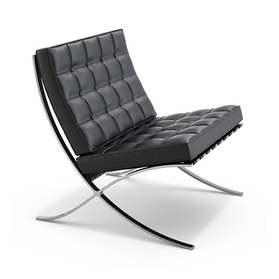 KNOLL fauteuil BARCELONA RELAX (Structure chromée / Revêtement Black - Acier / Cuir Sabrina)
