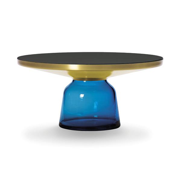 CLASSICON table BELL COFFEE TABLE avec la structure en laiton (Bleu saphir - Plateau en cristal noir