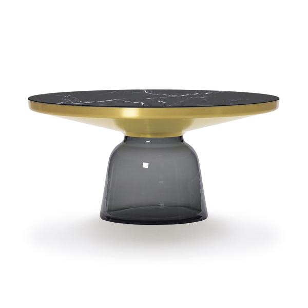 CLASSICON table BELL COFFEE TABLE avec la structure en laiton (gris quartz - Plateau en marbre noir 