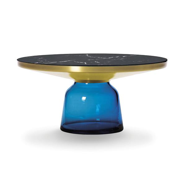 CLASSICON table BELL COFFEE TABLE avec la structure en laiton (Bleu saphir - Plateau en marbre noir 