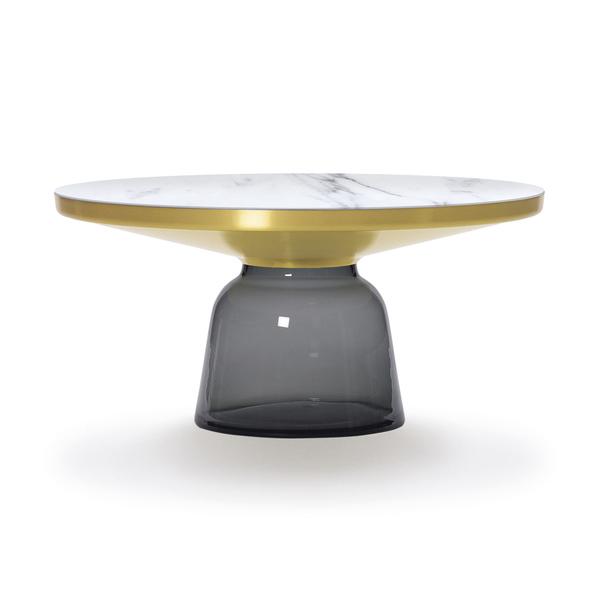 CLASSICON table BELL COFFEE TABLE avec la structure en laiton (gris quartz - Plateau en marbre Bianc