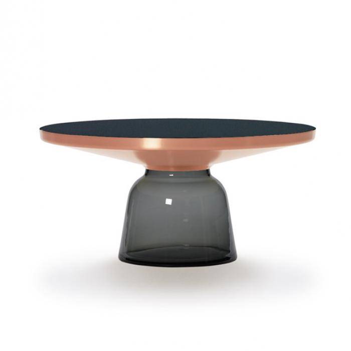 CLASSICON table BELL COFFEE TABLE avec la structure en cuivre (gris quartz - Plateau en cristal noir