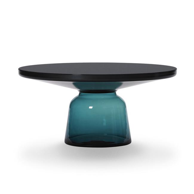 CLASSICON table BELL COFFEE TABLE avec la structure en acier noir (bleu Montana - Plateau en cristal