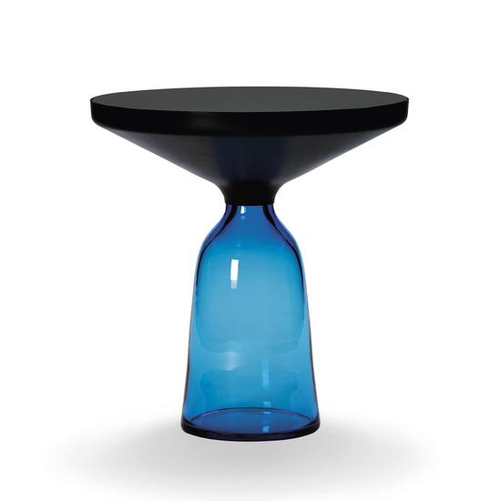 CLASSICON table BELL SIDE TABLE avec la structure en acier noir (Bleu saphir - Plateau en cristal no
