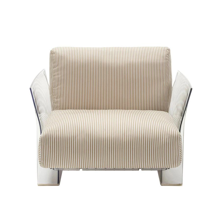 KARTELL fauteuil pour extérieur POP OUTDOOR (Beige - Polycarbonate transparent et tissu Stripes)