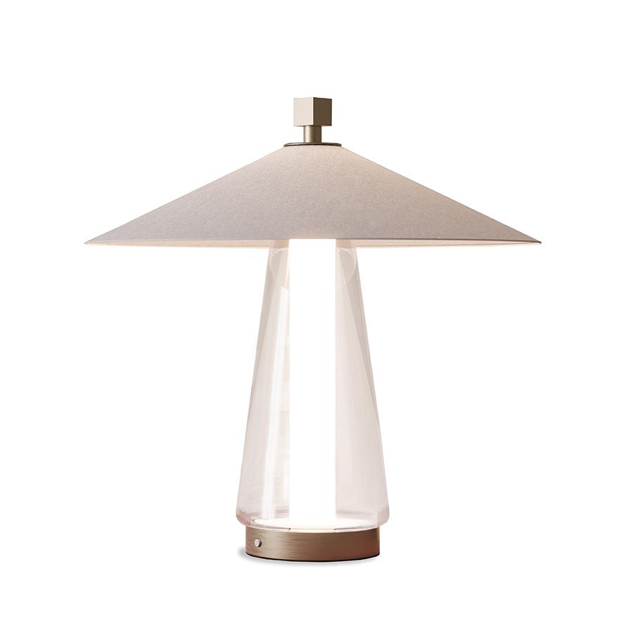 CONTARDI lampe de table ASIA SMALL (Satin nickel doré et coton blanc - Métal et tissu)