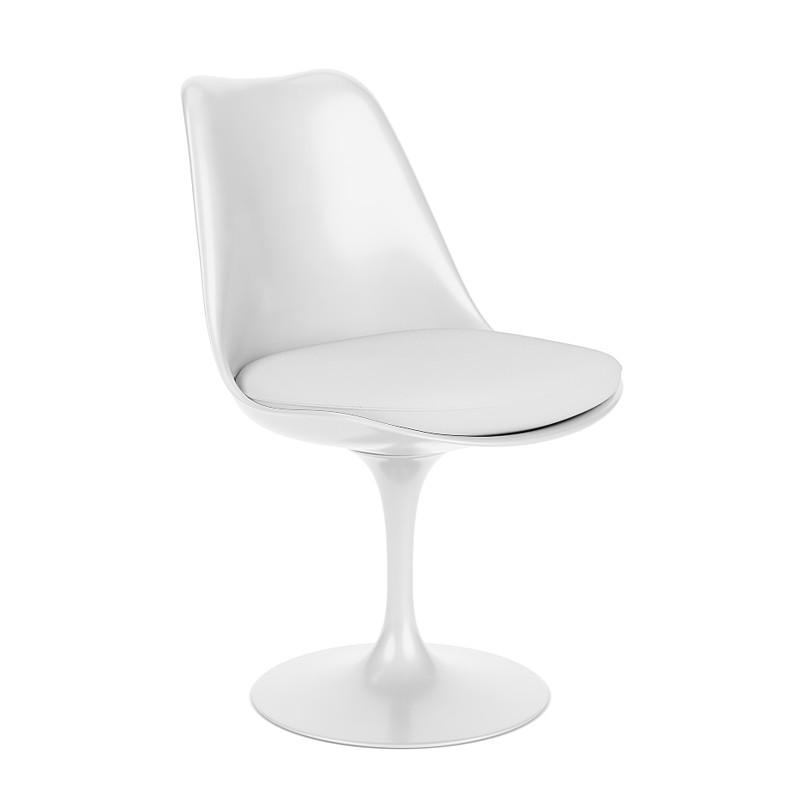 KNOLL chaise pivotante avec coussin TULIP (Coque et Pieds blancs / Coussin Cuir Blanc VO785 - Fiberg