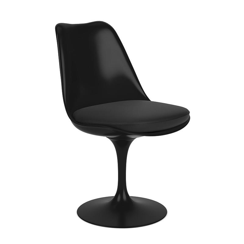 KNOLL chaise pivotante avec coussin TULIP (Coque et Pieds noirs / Coussin Cuir Noir VOBLK - Fibergla