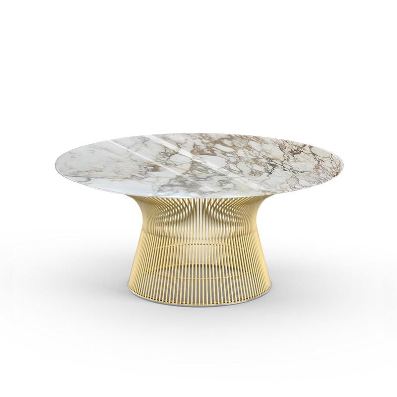 KNOLL table basse ronde PLATNER Ø 91,5 x H 38,5 cm (Or 18k / Calacatta - Métal / marbre)