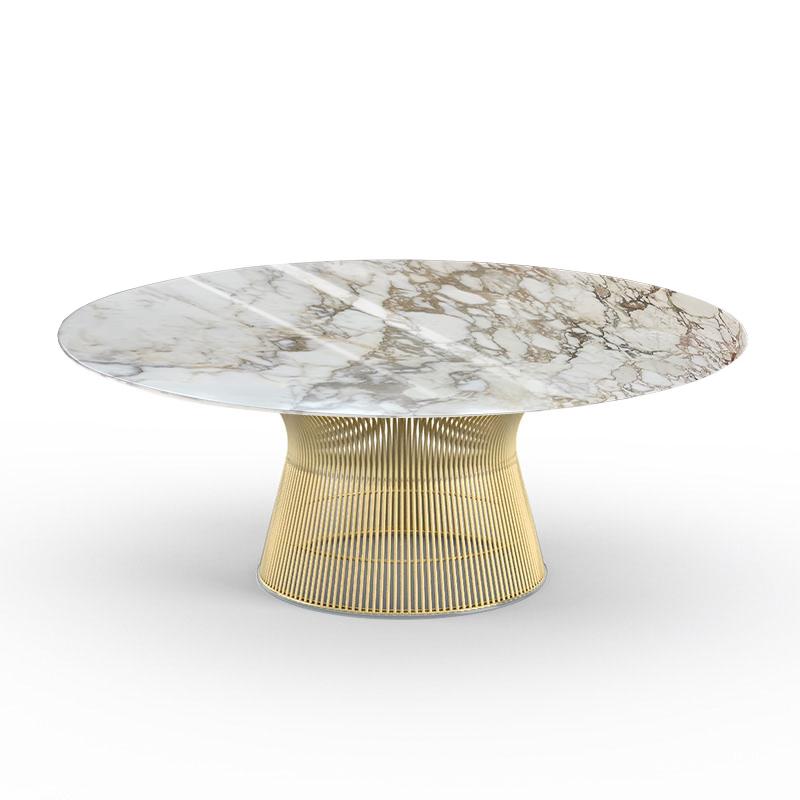 KNOLL table basse ronde PLATNER Ø 107 x H 38,5 cm (Or 18k / Calacatta - Métal / marbre)