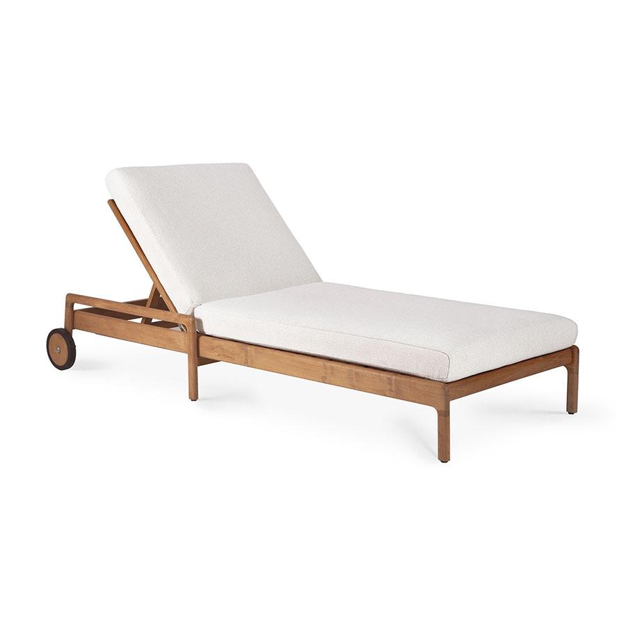 ETHNICRAFT bain de soleil réglable d'extérieur avec coussin JACK (Off White - Teck et tissu)