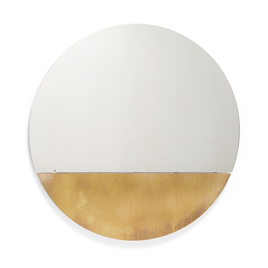MOGG miroir mural ronde BRAME avec étagère (Oxydé - Verre et Palissandre de Santos)