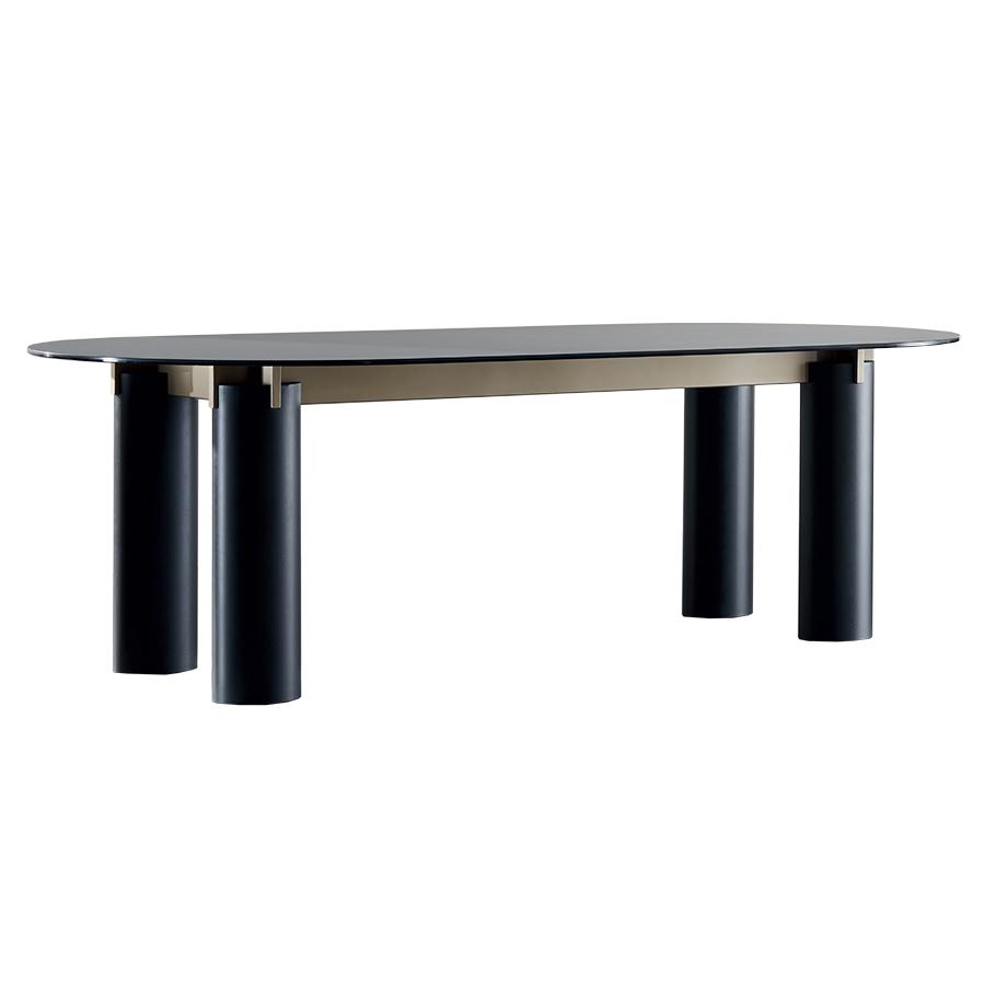 GERVASONI table ovale DAEN 33 (Plateau et pieds Blueberry, cadre en titane - Verre, MDF et acier pol
