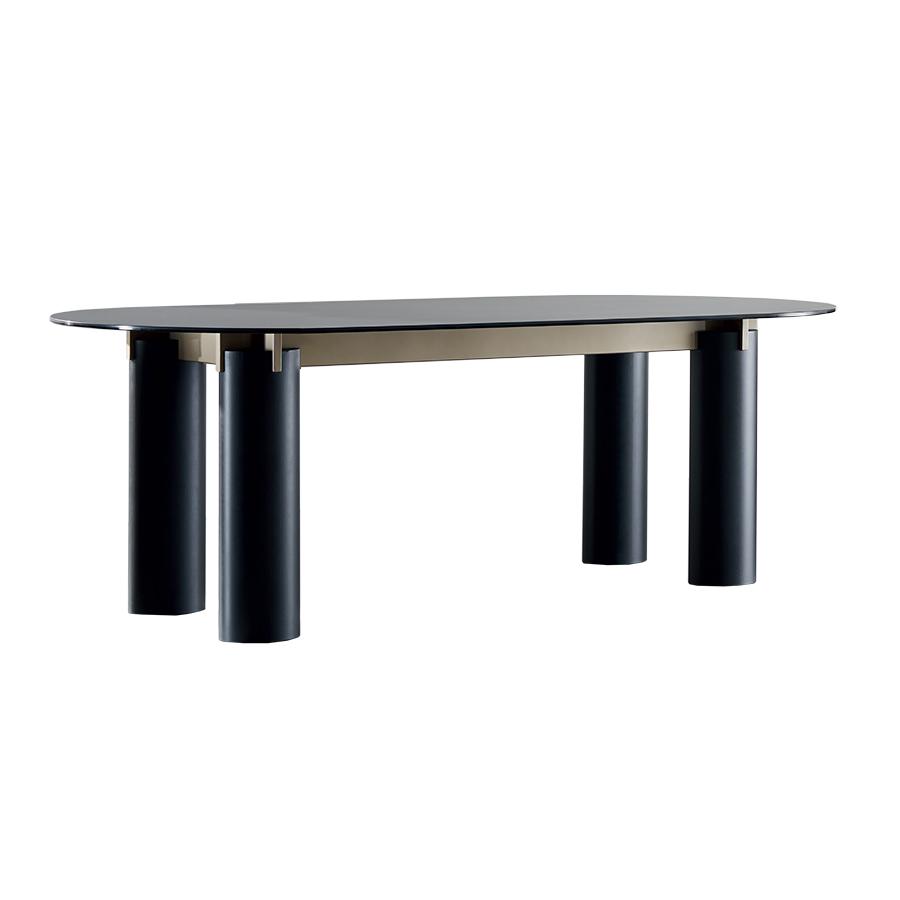 GERVASONI table ovale DAEN 34 (Plateau et pieds Blueberry, cadre en titane - Verre, MDF et acier pol