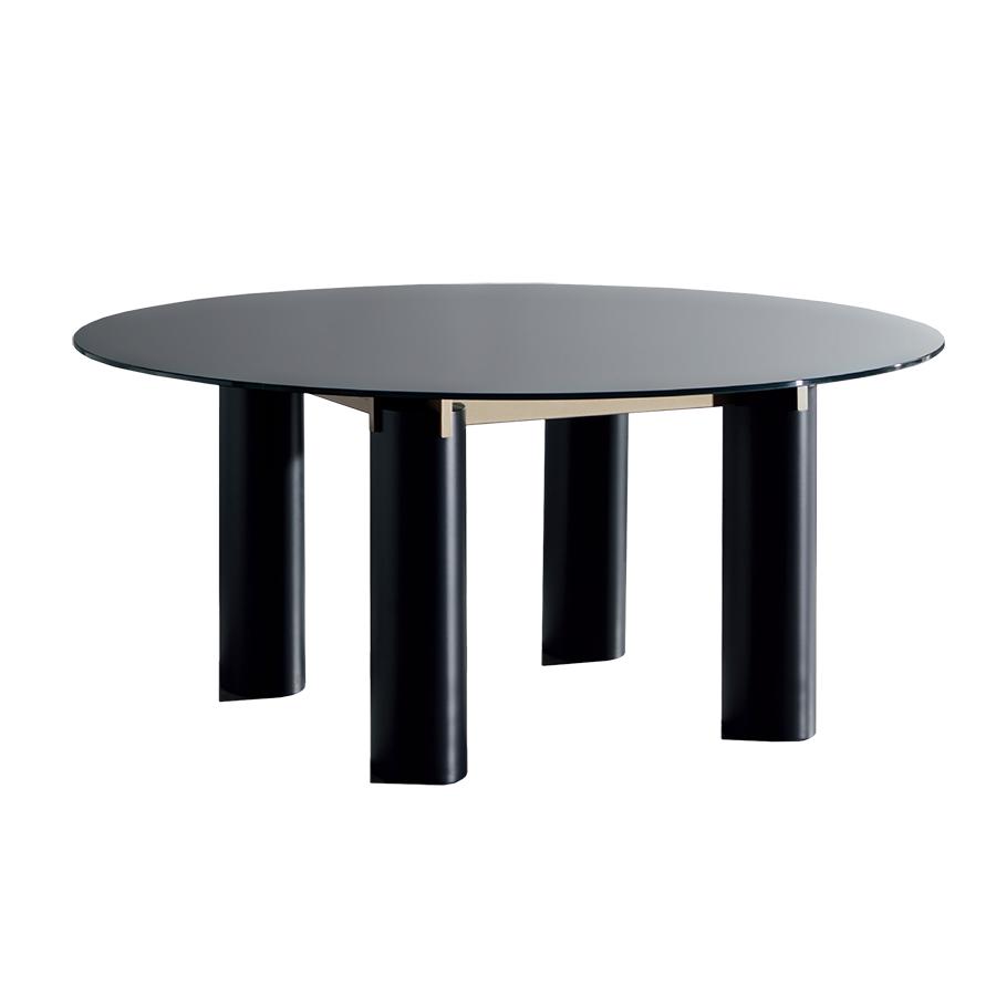GERVASONI table ronde DAEN 36 (Plateau et pieds Blueberry, cadre en titane - Verre, MDF et acier pol