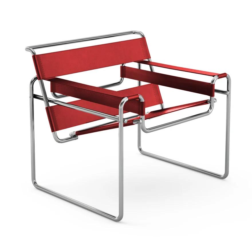 KNOLL fauteuil WASSILY by Marcel Breuer (Rouge - Cuir Spinneybeck et acier)