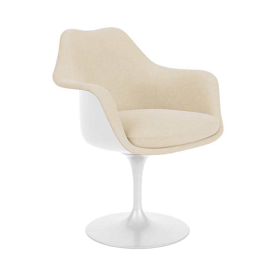 KNOLL fauteuil pivotant entièrement doublé TULIP (Coque et base blanc / Ivoire - Fiberglass renforcé
