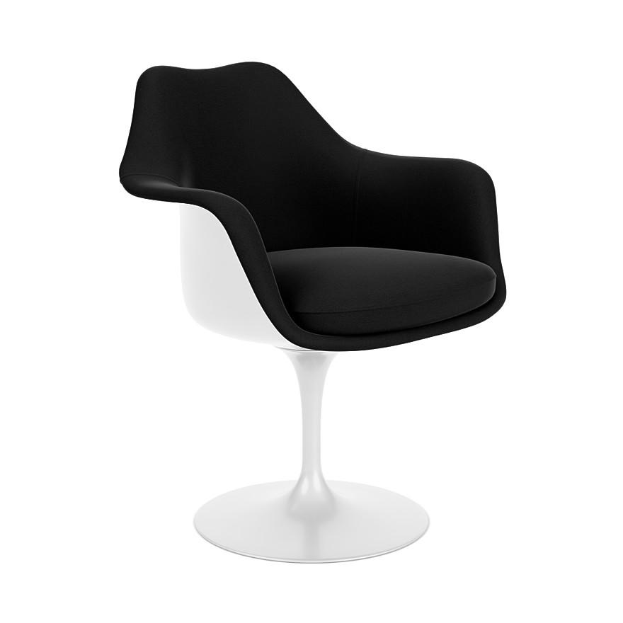 KNOLL fauteuil pivotant entièrement doublé TULIP (Coque et base blanc / Noir - Fiberglass renforcé /