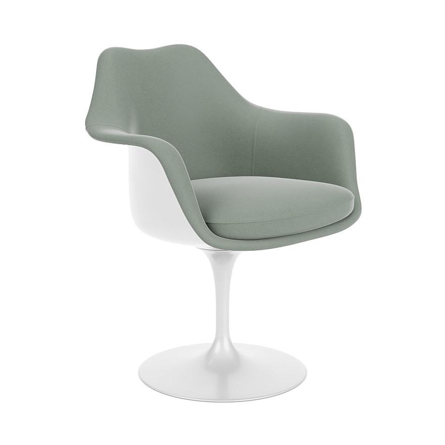 KNOLL fauteuil pivotant entièrement doublé TULIP (Coque et base blanc / Argent - Fiberglass renforcé