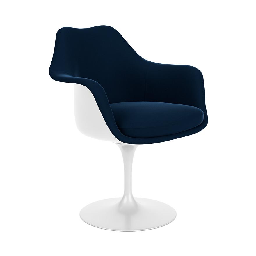 KNOLL fauteuil pivotant entièrement doublé TULIP (Coque et base blanc / Bleu - Fiberglass renforcé /