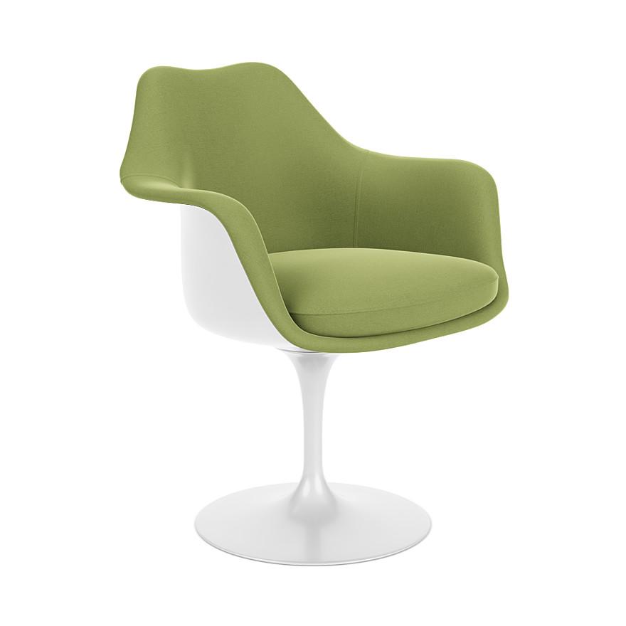 KNOLL fauteuil pivotant entièrement doublé TULIP (Coque et base blanc / Feuille - Fiberglass renforc