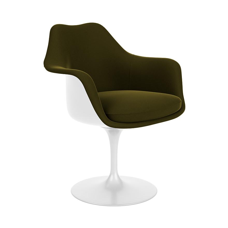 KNOLL fauteuil pivotant entièrement doublé TULIP (Coque et base blanc / Olive - Fiberglass renforcé 