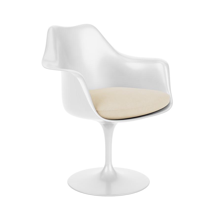 KNOLL fauteuil pivotant avec coussin TULIP (Coque et base blanc / Ivoire - Fiberglass renforcé / tis