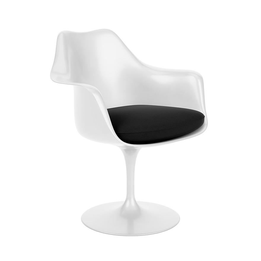 KNOLL fauteuil pivotant avec coussin TULIP (Coque et base blanc / Noir - Fiberglass renforcé / tissu
