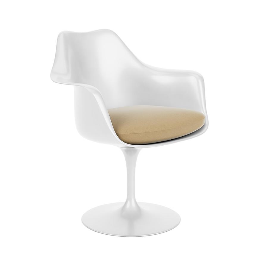 KNOLL fauteuil pivotant avec coussin TULIP (Coque et base blanc / Camel - Fiberglass renforcé / tiss