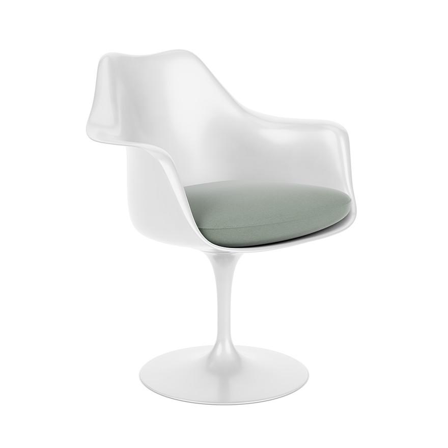 KNOLL fauteuil pivotant avec coussin TULIP (Coque et base blanc / Argent - Fiberglass renforcé / tis