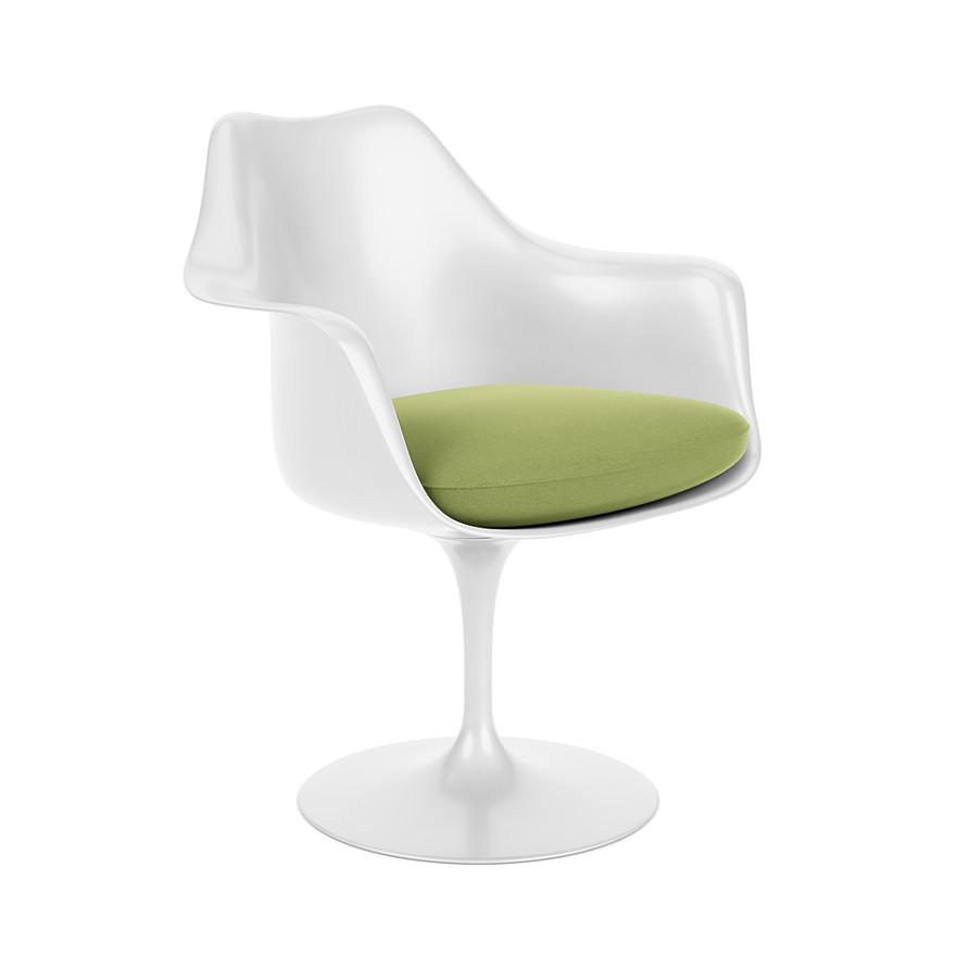 KNOLL fauteuil pivotant avec coussin TULIP (Coque et base blanc / Feuille - Fiberglass renforcé / ti