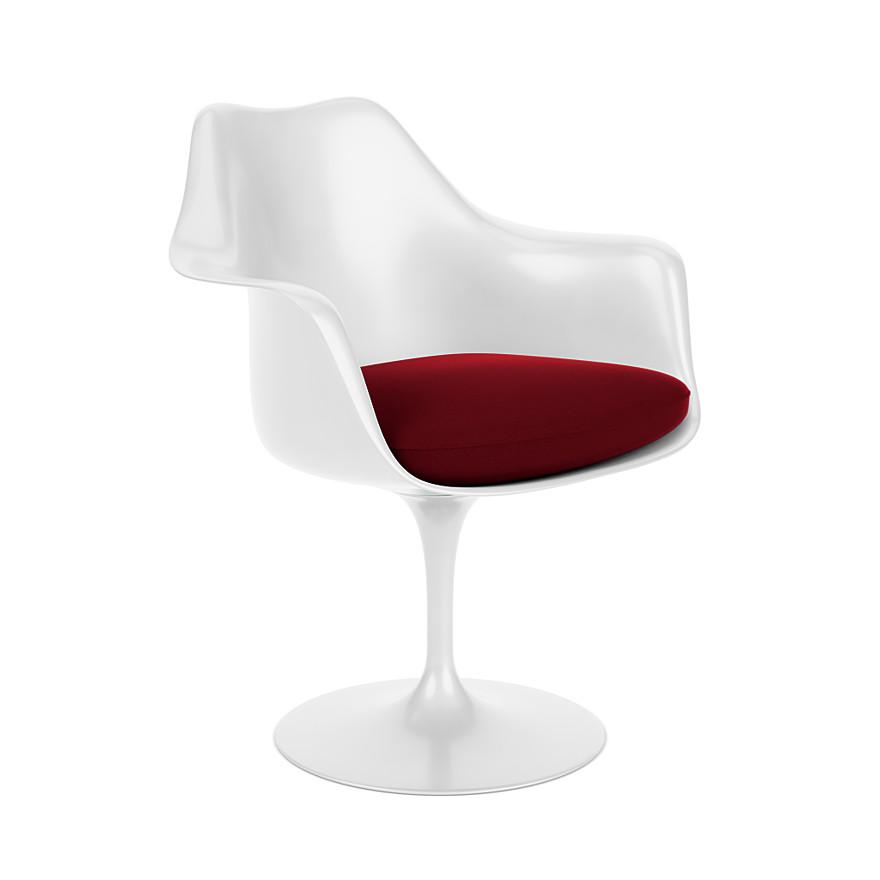 KNOLL fauteuil pivotant avec coussin TULIP (Coque et base blanc / Bordeaux - Fiberglass renforcé / t