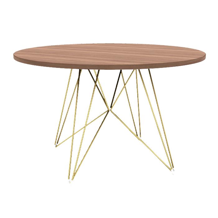 MAGIS table ronde XZ3 (Plateau en noyer américain, structure dorée - Bois et acier)