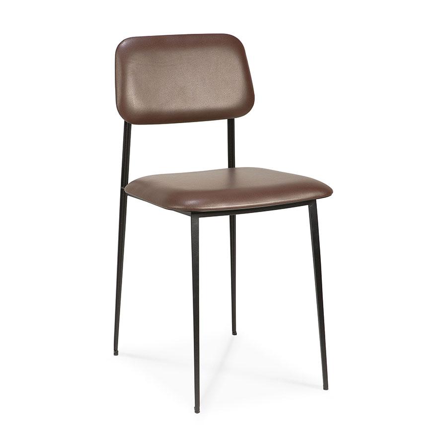 ETHNICRAFT set de 4 chaises DC (Chocolat / Gris - Cuir et métal noir)