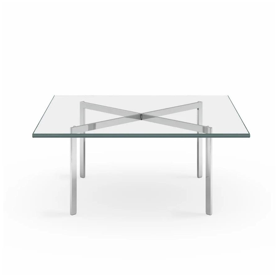KNOLL table basse BARCELONA 100x100 cm (H 46 cm - Cristal transparent et acier chromé)