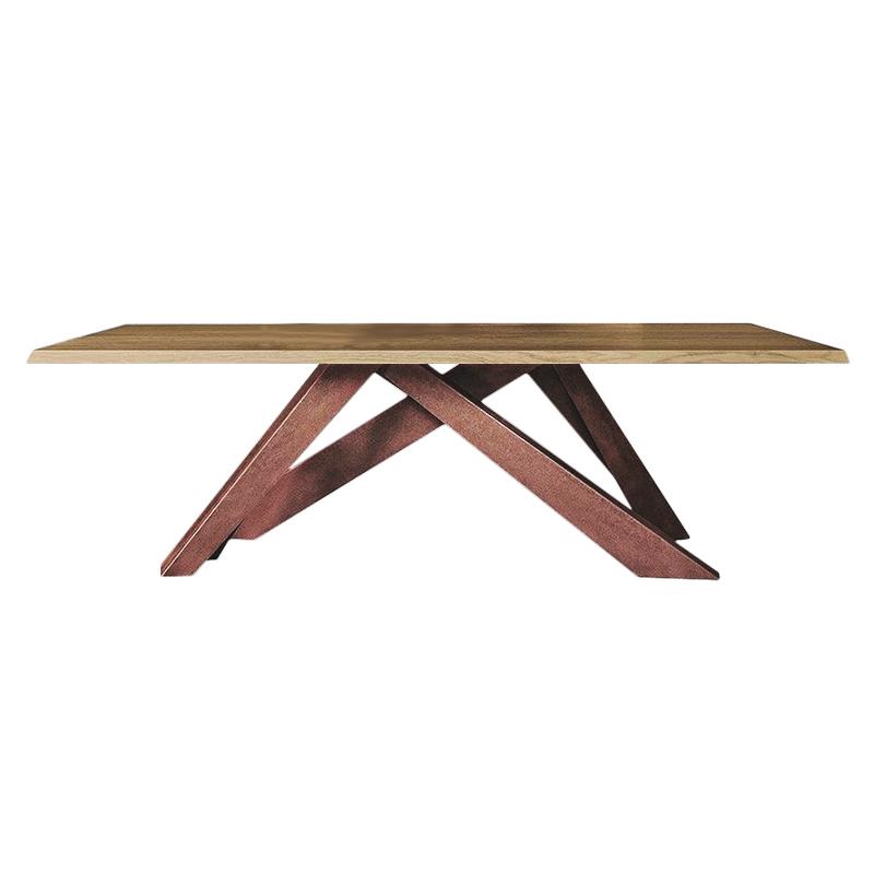 BONALDO table BIG TABLE (Bronze cuivre 180 cm - Plateau en rouvre brossé naturel massif / pieds en a