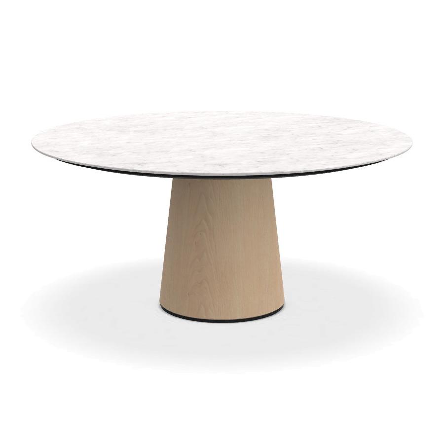 PORRO table ronde fixé avec base en frêne MATERIC Ø 160 cm (Blanc Carrara opaque et frêne naturel - 