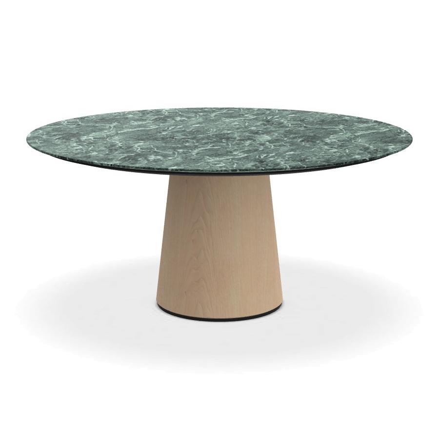 PORRO table ronde fixé avec base en frêne MATERIC Ø 160 cm (Vert ramifié brillant et frêne naturel -