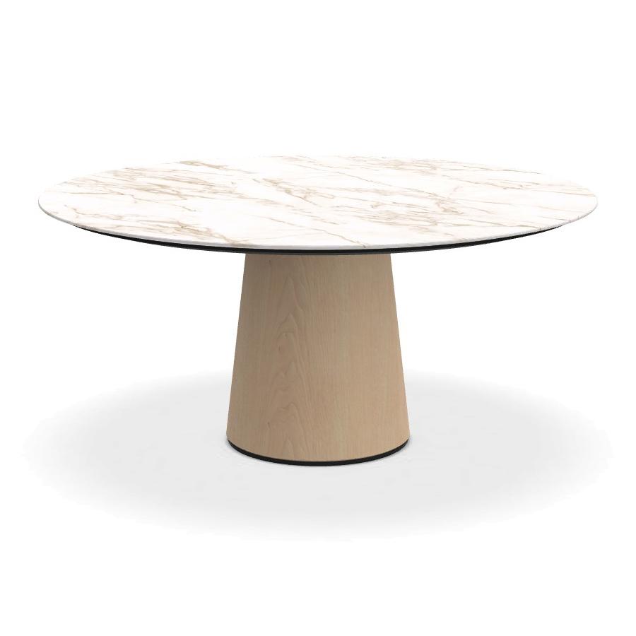 PORRO table ronde fixé avec base en frêne MATERIC Ø 160 cm (Calacatta or opaque et frêne naturel - M