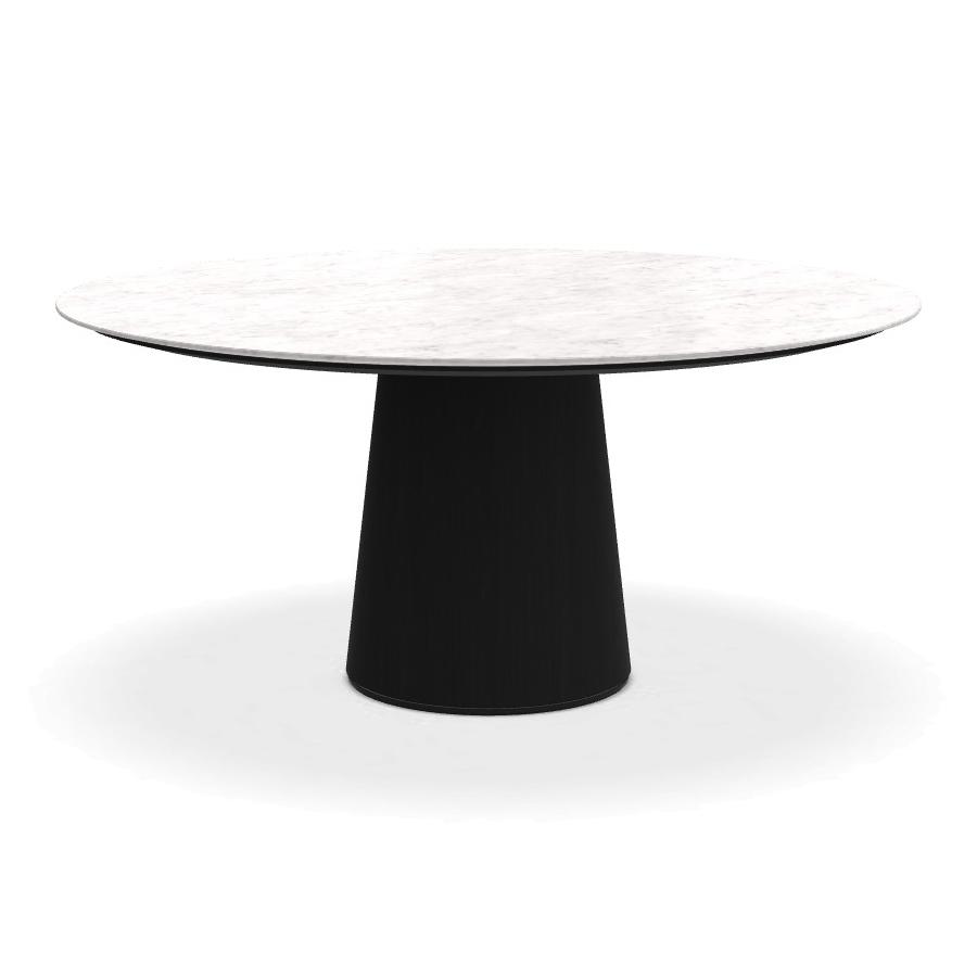 PORRO table ronde fixé avec base en frêne MATERIC Ø 160 cm (Blanc Carrara opaque et frêne teinté noi