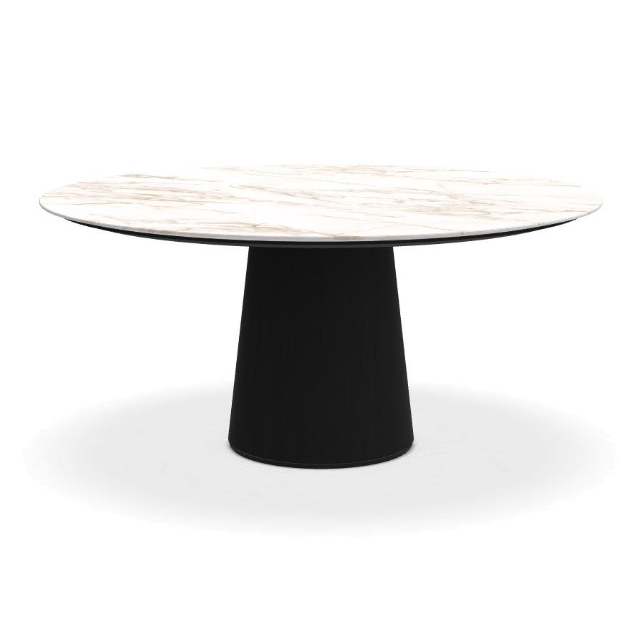 PORRO table ronde fixé avec base en frêne MATERIC Ø 160 cm (Calacatta or opaque et frêne teinté noir