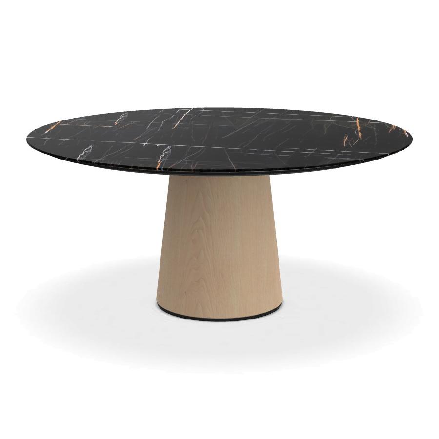 PORRO table ronde fixé avec base en frêne MATERIC Ø 160 cm (Sahara noir opaque avec finition polyest