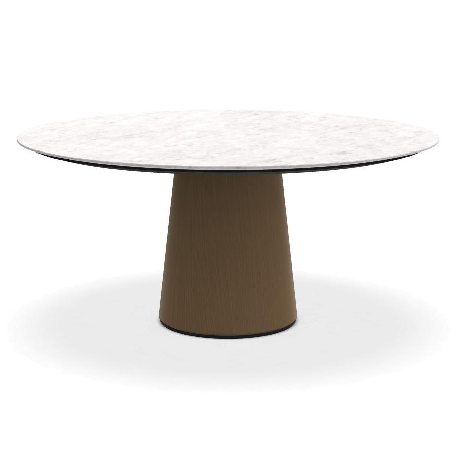 PORRO table ronde fixé avec base en métal MATERIC Ø 160 cm (Blanc Carrara opaque et laiton bruni - M