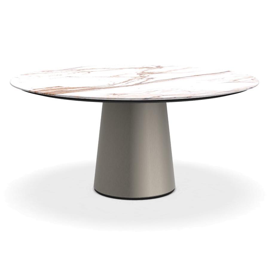 PORRO table ronde fixé avec base en métal MATERIC Ø 160 cm (Covelano fantastique brillant et inox sa