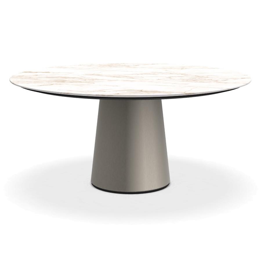 PORRO table ronde fixé avec base en métal MATERIC Ø 160 cm (Calacatta or brillant et inox satiné opa